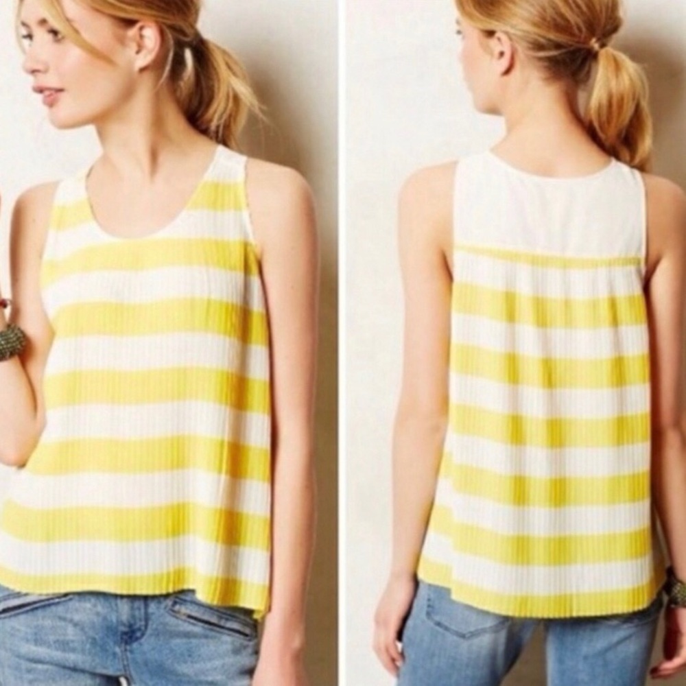 Anthropologie Maeve Yellow/White stripped tank